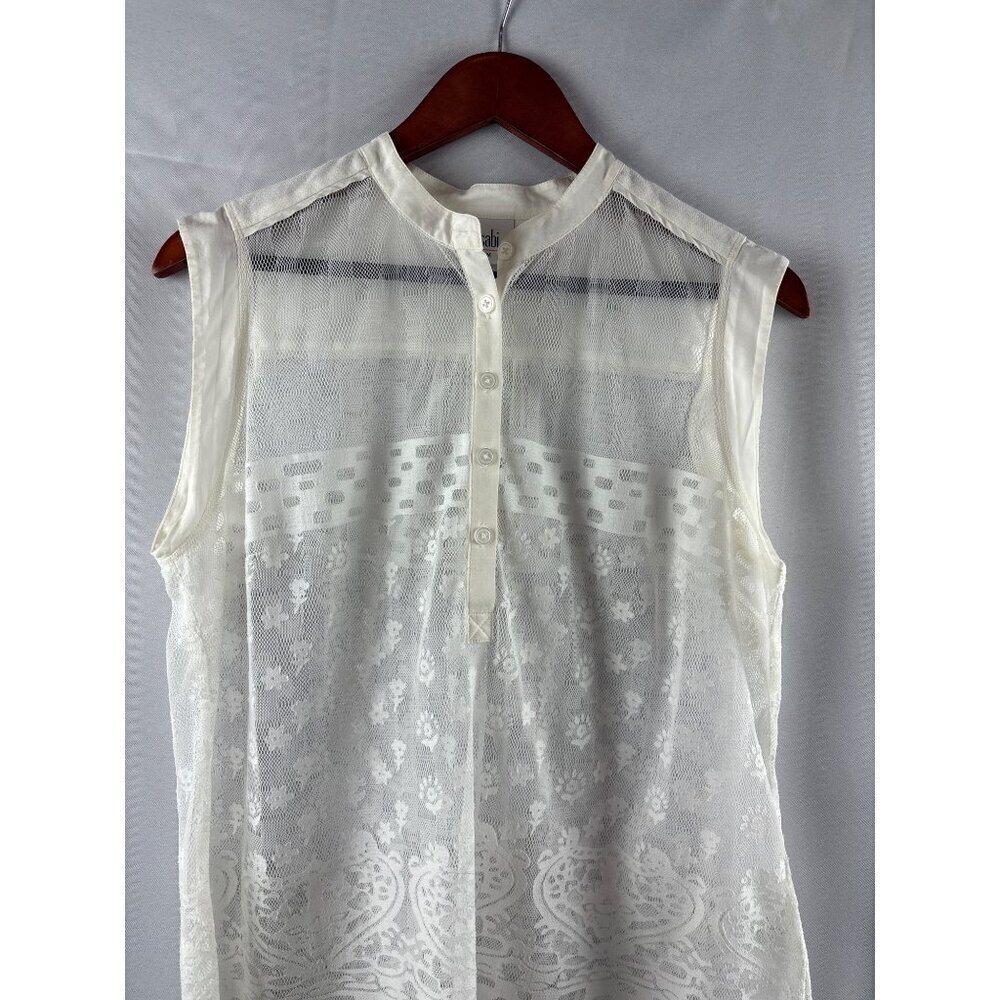 Cabi Womens Sleeveless Lace Blouse Medium White Polyester & Cotton